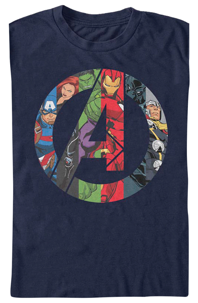 Avengers Characters And Marvel Comics Logo T-Shirt