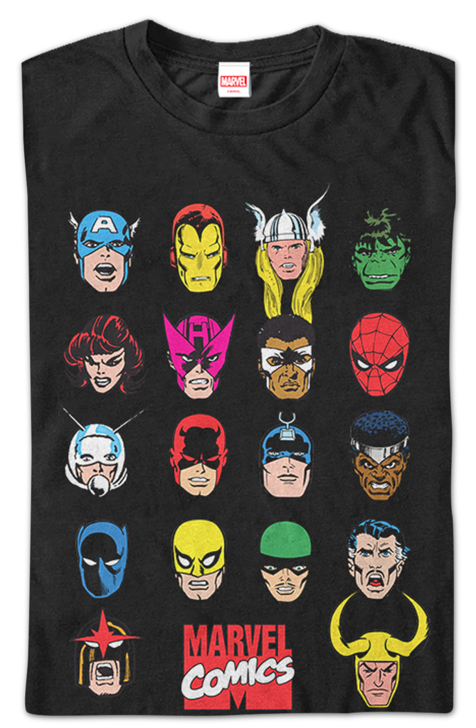 Men\'s Heads Marvel T-Shirt T-Shirt. Hero Comics