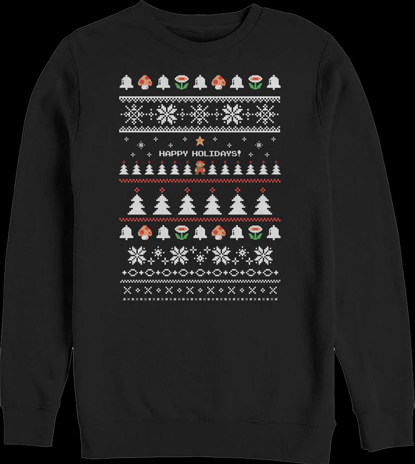 Happy Holidays Faux Ugly Xmas Sweater Super Mario Bros. Sweatshirt