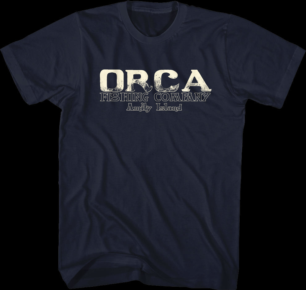 Jaws Orca Fishing Company Amity Island Navy Adult Tee T-Shirt