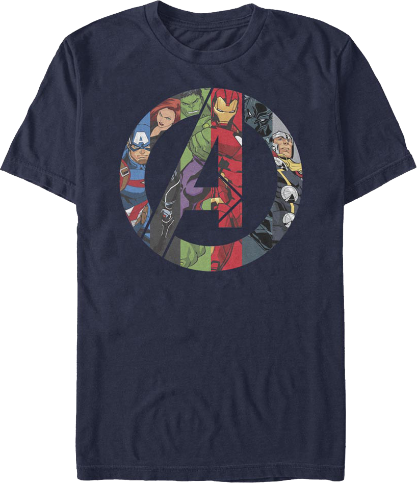Avengers Characters T-Shirt Comics And Marvel Logo