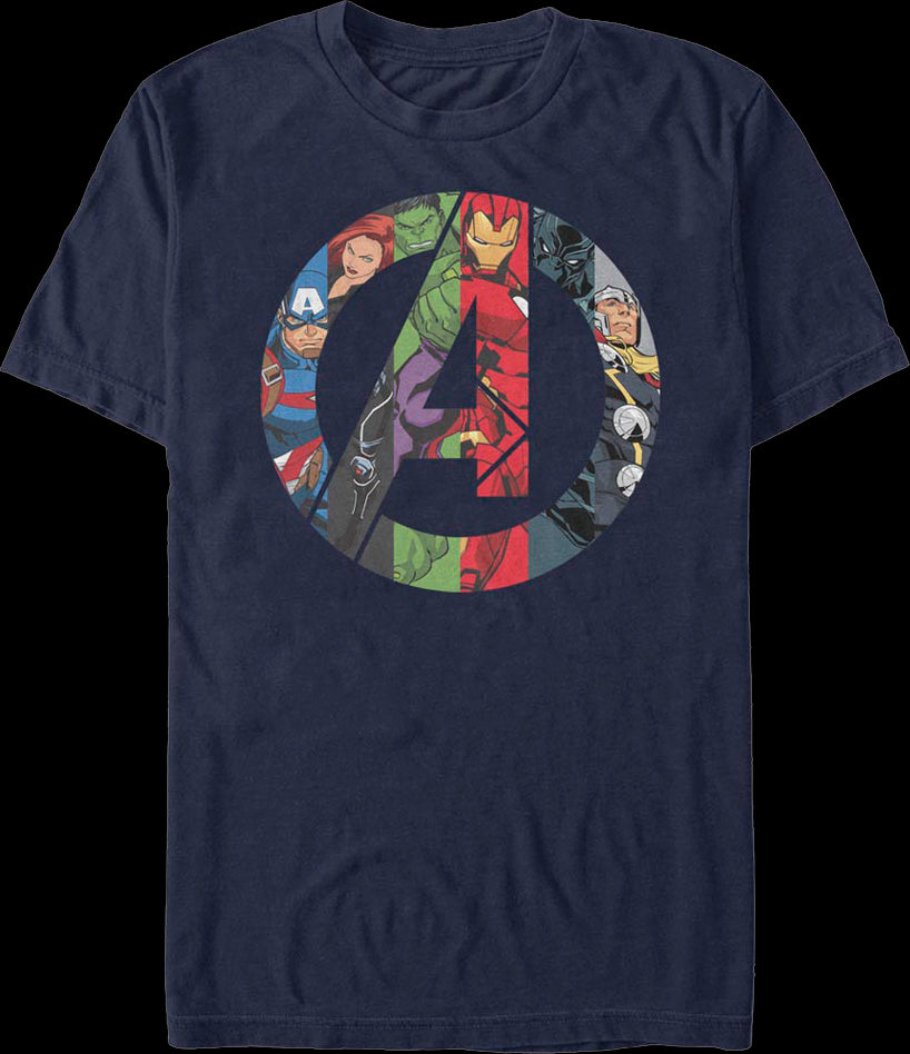 Avengers Characters And Logo Marvel Comics T-Shirt