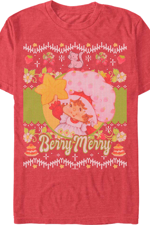 Berry Merry Faux Ugly Christmas Sweater Strawberry Shortcake T-Shirtmain product image