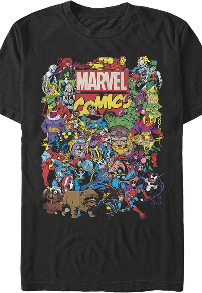 Black Greatest Characters Collage Marvel Comics T-Shirt