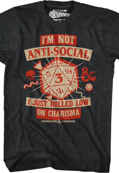 Black Heather Rolled Low On Charisma Dungeons & Dragons T-Shirt