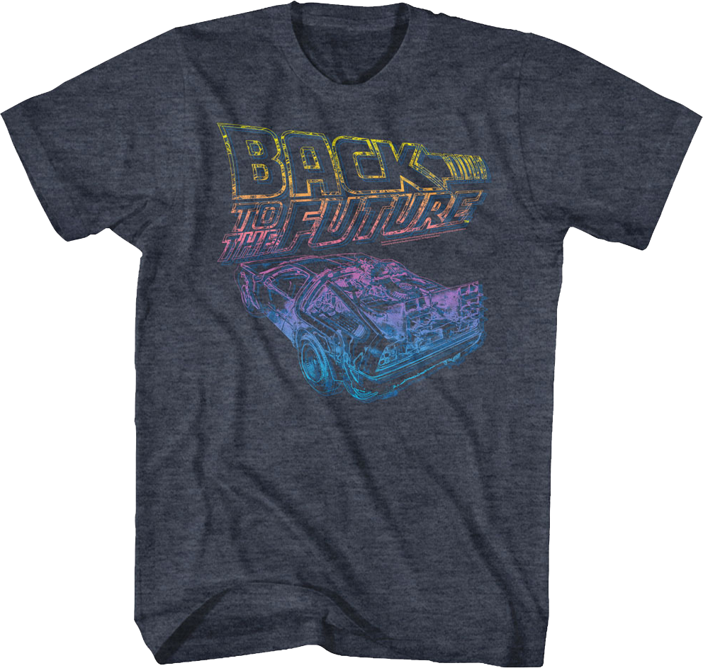 Distressed Neon Logo And DeLorean Back To The Future T-Shirt