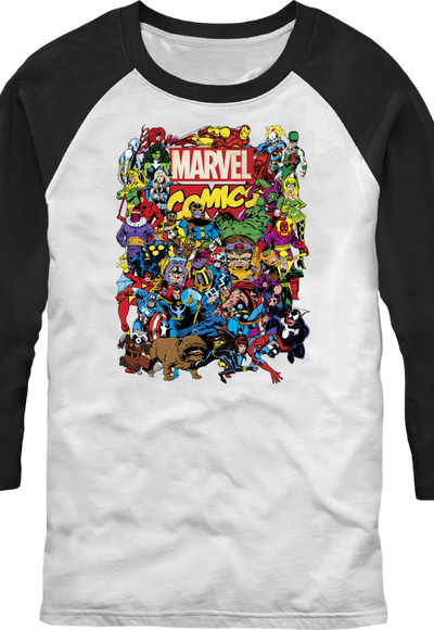 Greatest Characters Collage Marvel Comics Raglan Baseball Shirt