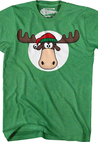 Green Moose Head With Santa Claus Hat Christmas Vacation T-Shirt