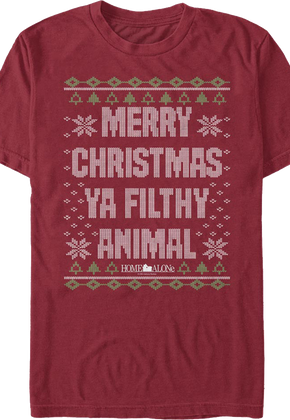 Merry Christmas Ya Filthy Animal Faux Knit Sweater Home Alone T-Shirt