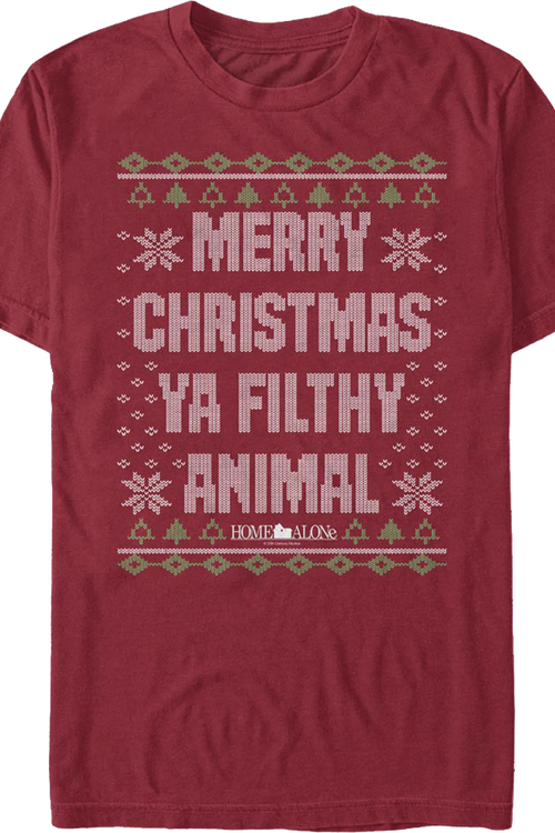 Merry Christmas Ya Filthy Animal Faux Knit Sweater Home Alone T-Shirtmain product image