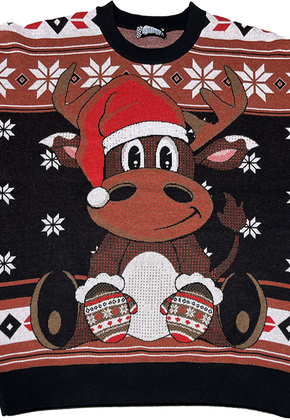 Reindeer In Santa Claus Hat Knitted Christmas Sweater