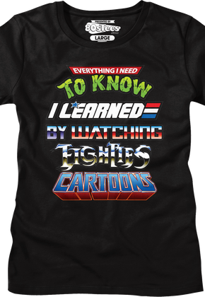 Womens Black Everything I Need To Know Eighties Cartoons Shirt