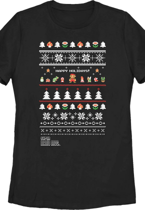 Womens Happy Holidays Faux Ugly Xmas Sweater Super Mario Bros. Shirt