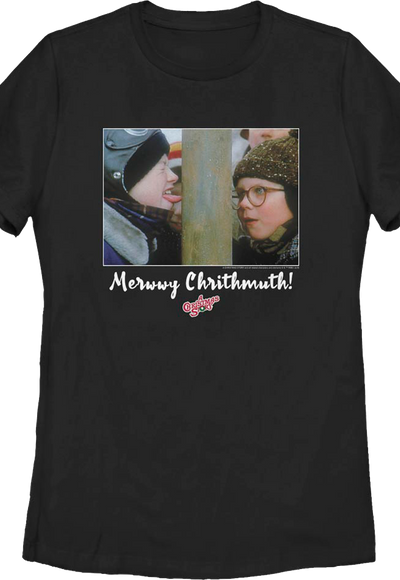 Womens Triple Dog Dare Merwwy Chrithmuth Christmas Story Shirt