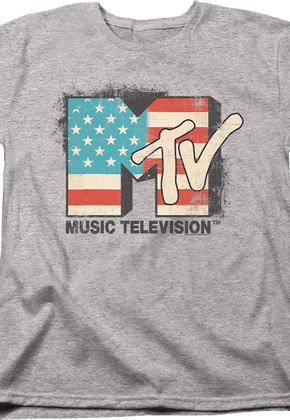 Womens Vintage American Flag Logo MTV Shirt