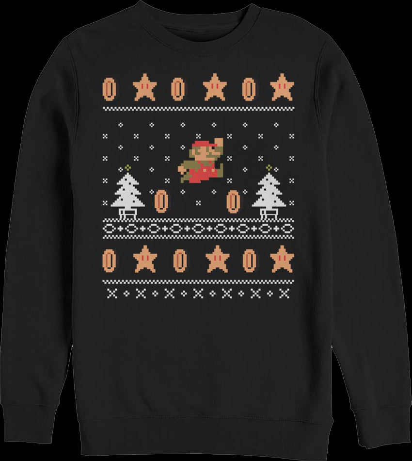 Super Mario Jump Faux Ugly Christmas Sweater Nintendo Sweatshirt