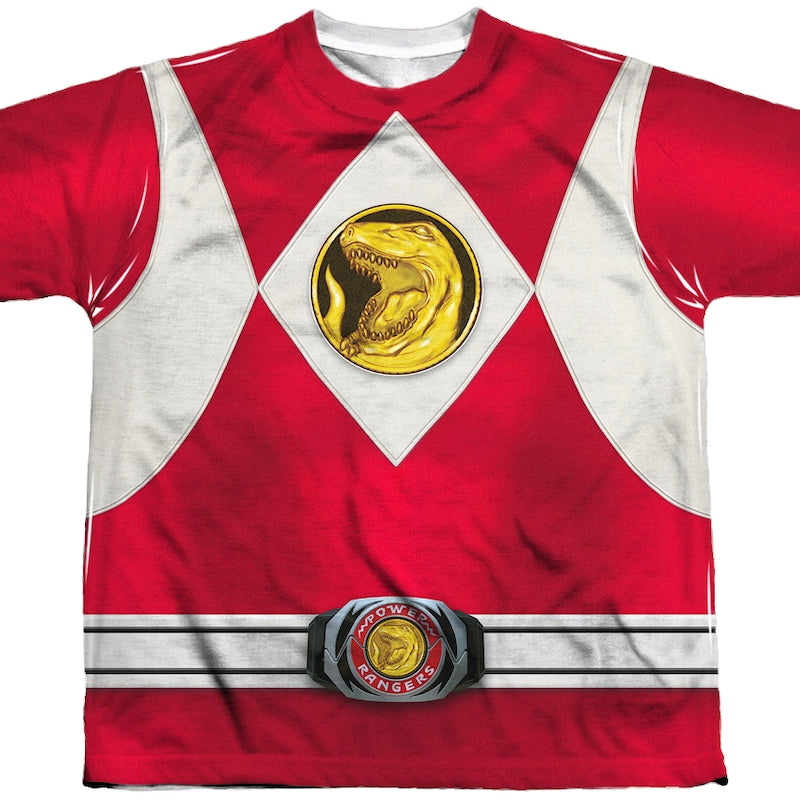 Youth Red Ranger Sublimation Costume Shirt: Power Rangers